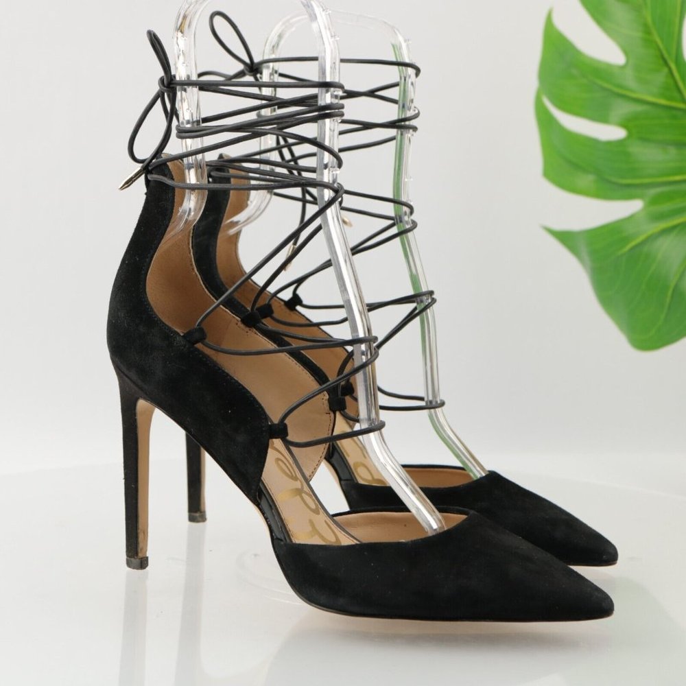 Sam Edelman Black Lace-Up Pointed Toe Stiletto Heels